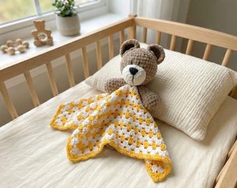 Mantita de apego osito crochet – Bear lovey, security blanket
