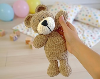 Peluche de apego hecho a mano - Osito marrón y amarillo | Regalo recién nacido