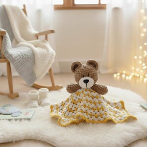 Mantita de apego osito crochet – Bear lovey, security blanket imagen 9