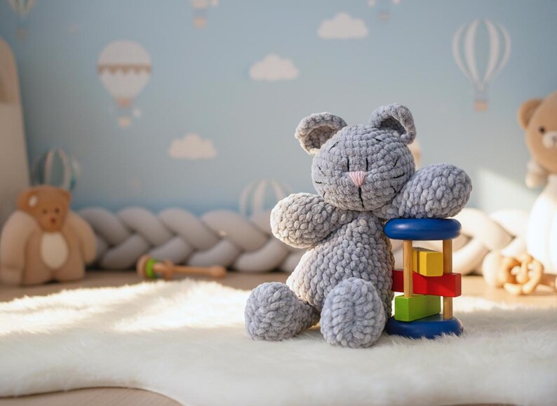 Peluche de apego hecho a mano - Gatito gris | Regalo recién nacido imagen 2