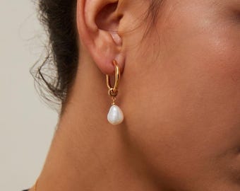 Pendientes de perlas barrocas: aros de plata de ley con perlas de agua dulce