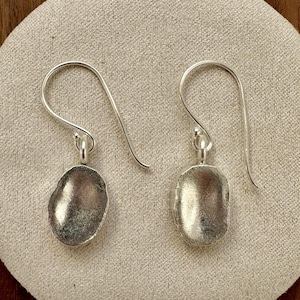 Handmade 925 Sterling Silver Drop Earrings | Organic Textured Dangle Earrings | Rustic Silver Pebble Earrings | Artisan Lightweight Jewelry