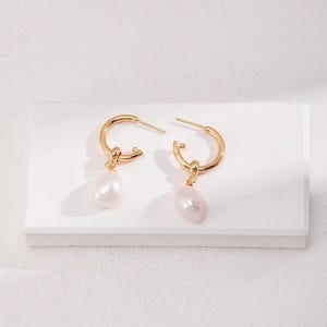 Elegant Baroque Pearl Drop Earrings – Sterling Silver 925 Hoops – Pearl Earrings, Timeless Gift Idea, Pearl earrings