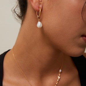 Baroque Pearl Drop Earrings, Sterling Silver Hoops with Natural Freshwater Pearls, Minimalist Dangle Earrings, Pearl Earrings, Drop Earrings
