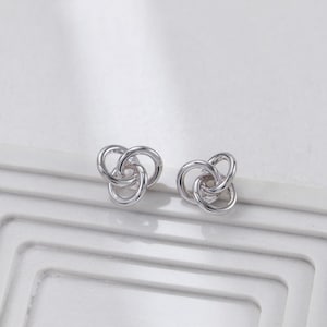 Sterling Silver Knot Stud Earrings, 925 Silver or 18k Gold-Plated Triple Loop Earrings, Minimalist Everyday Jewelry, Gift for Her