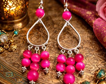 Boucles d'oreilles pendantes quartz rubis