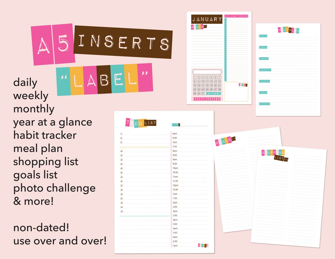 A5 Planner Insert Bundle download Only Etsy