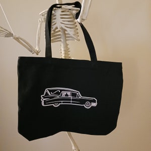 Hearse Tote Bag with Zipper, goth shopping bag, school bag