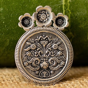 Traditional ukrainian jewelry. Tree of life Dukach with flowers and birds. Ethnic gift for women for vyshyvanka dress. Boho silver pendant