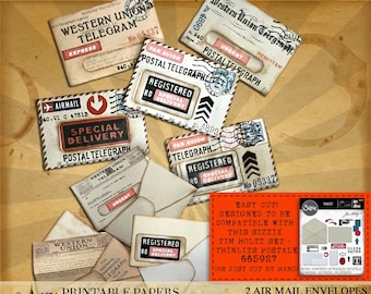 Vintage Postale Air Mail & Telegram Envelopes - Assisted Die Cutting Files - DIGITAL JOURNALING - Printable - Instant Download
