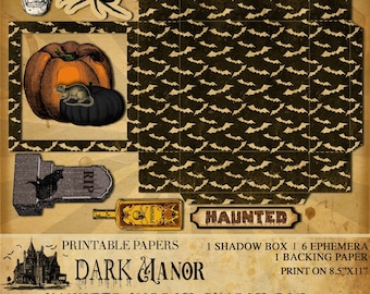 Haunted Hollow Collection - Spooky Shadow Box - Dark Manor - DIGITAL JOURNALING - Printable - Instant Download