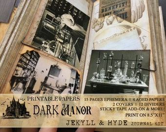 Jekyll & Hyde/Medical/Scientist/Victorian Gentleman Printable Junk Journal Kit - INSTANT DOWNLOAD
