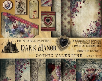 Gothic Valentine - Mini Journal Kit - DIGITAL JUNK JOURNAL - Instant Download