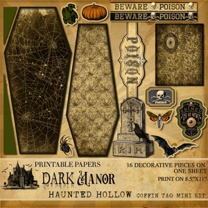 Haunted Hollow Collection - Coffin Shaped Loaded Halloween Tag - Dark Manor - DIGITAL JOURNALING - Printable - Instant Download