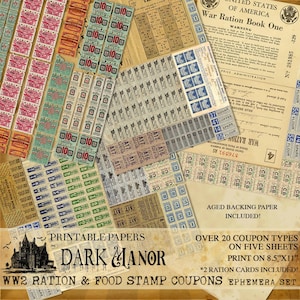 WW2 Ration & Food Stamp Coupon Ephemera Pack - JOURNAL NUMÉRIQUE - Imprimable - Téléchargement instantané