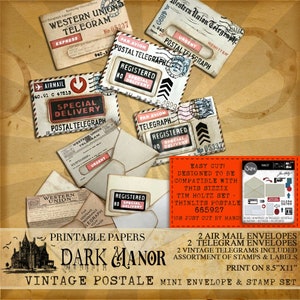 Buste per posta aerea e telegramma vintage - File di fustellatura assistita - DIGITAL JOURNALING - Stampabile - Download istantaneo