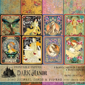 Tarjetas y papeles de diario Boho - Estilo Boho vintage - DIARIO DIGITAL - Imprimible - Descarga instantánea