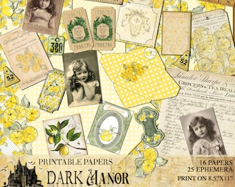 Fresh Summer Lemons Journal Kit - DIGITAL JUNK JOURNAL - Instant Download