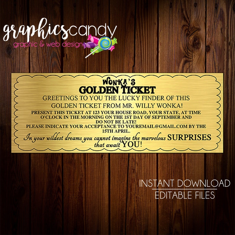 Willy Wonka Golden Ticket Invitation Chocolate Wrapper - Editable - Printable - Do it yourself - Electronic Document - Prompt Down load - Shower - Marriage photograph about Wonka Golden Ticket Printable named Willy Wonka Golden Ticket Invitation Chocolate Wrapper - Editable - Printable - Do-it-yourself - Electronic Report - Fast Obtain - Shower - Marriage ceremony