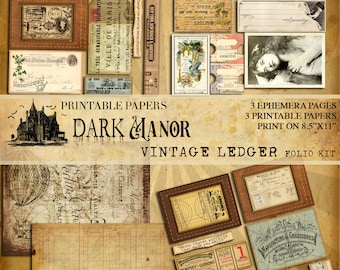 Vintage Ephemera Ledger Folio - DIGITAL JUNK JOURNAL Project - Instant Download