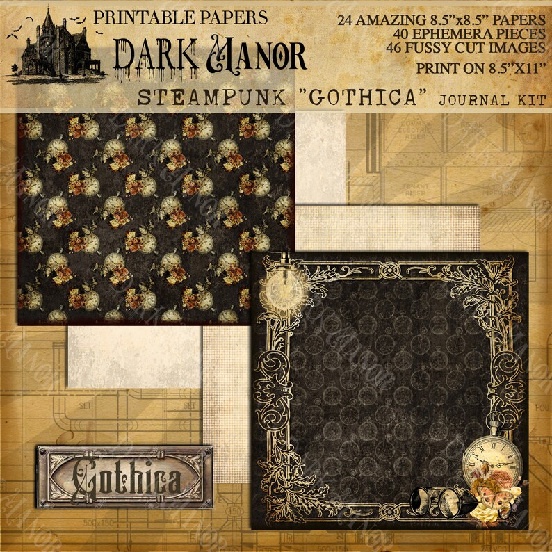 HUGE Steampunk "gothica" Kit - Digital Junk Journal - Instant Download ...
