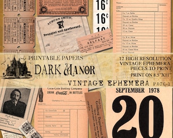 Vintage Ephemera PACK 1 - DIGITAL JOURNALING - Printable - Instant Download