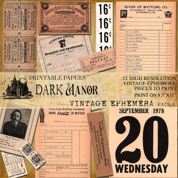 Vintage Ephemera PACK 1 DIGITAL JOURNALING Printable Instant