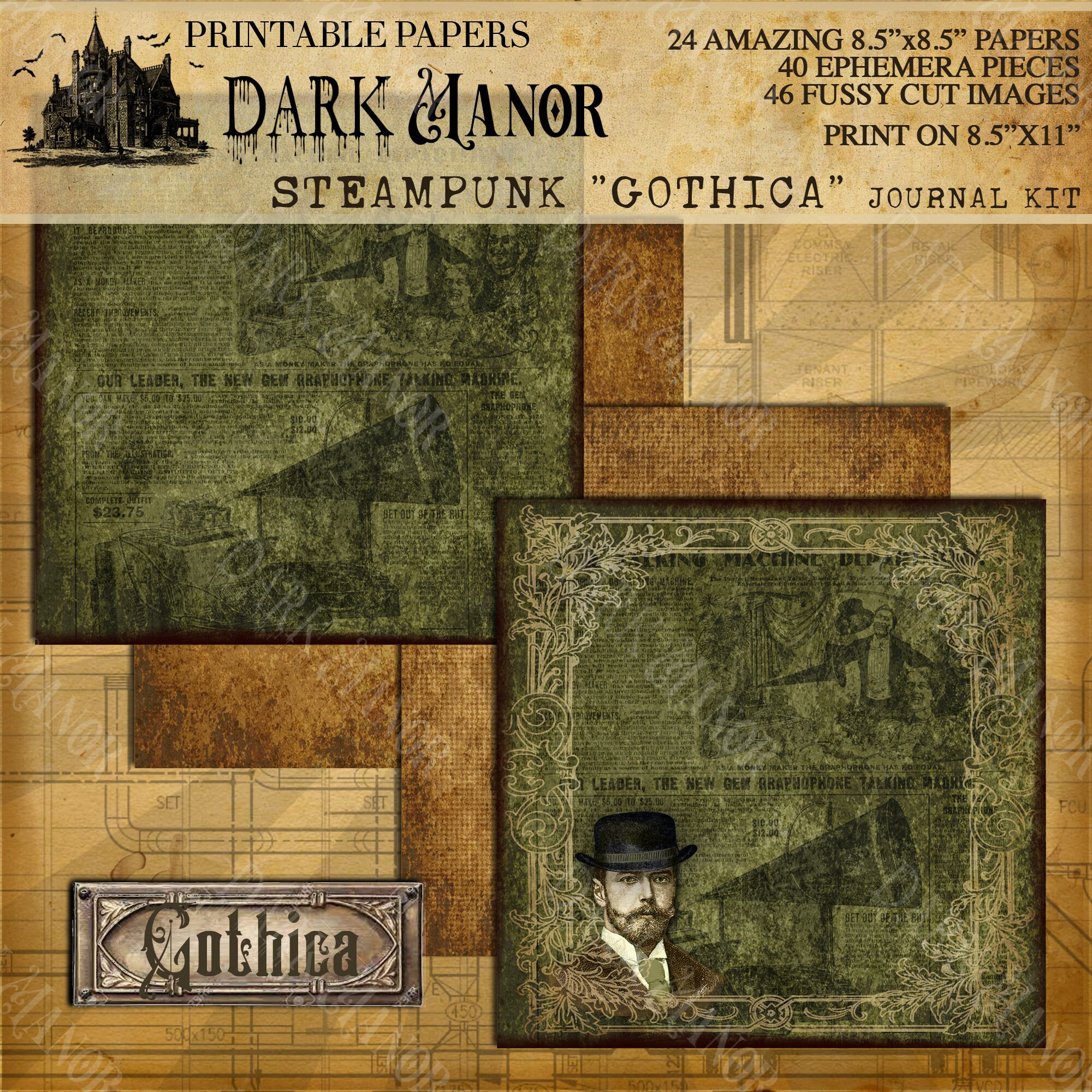 HUGE Steampunk "gothica" Kit - Digital Junk Journal - Instant Download ...