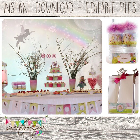 Unicorns & Fairies High Tea Party Set - DIY - Digital File - Printable - Customised - INSTANT DOWNLOAD Il_570xn