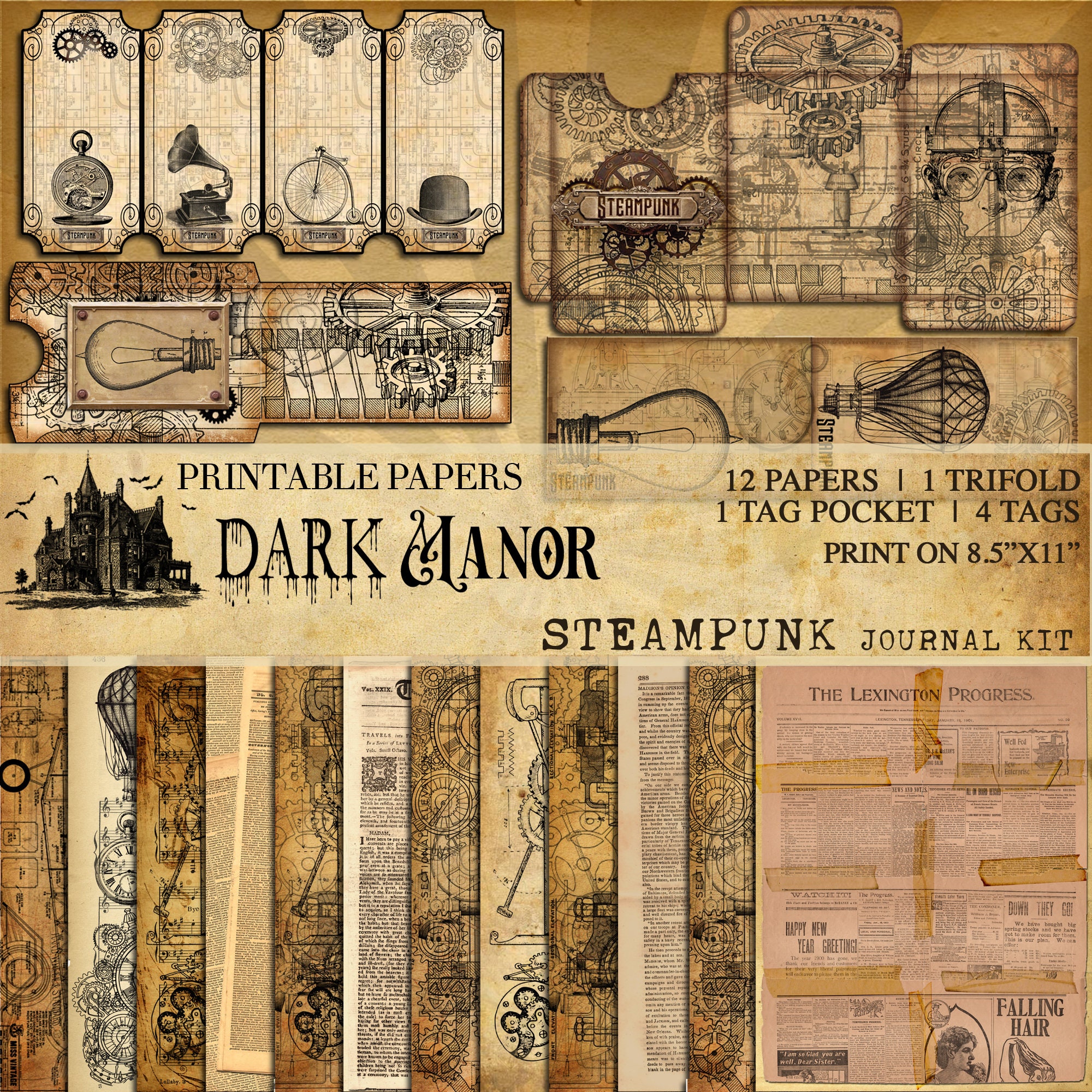 HUGE Steampunk Journal Kit Digital Junk Journal Instant - Etsy