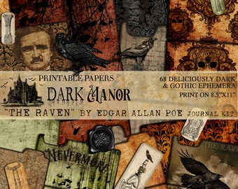 HUGE "The Raven" by Edgar Allan Poe Journal Kit - Digital Junk Journal - Instant Download