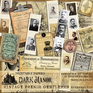 Vintage Franse gentleman - Ephemera Set - DIGITAAL JUNK JOURNAL Project - Direct downloaden