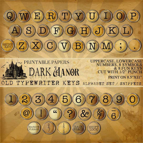 Old Typewriter Keys - Alphabet Set - Snippet Set - DIGITAL DOWNLOAD - Dark Manor