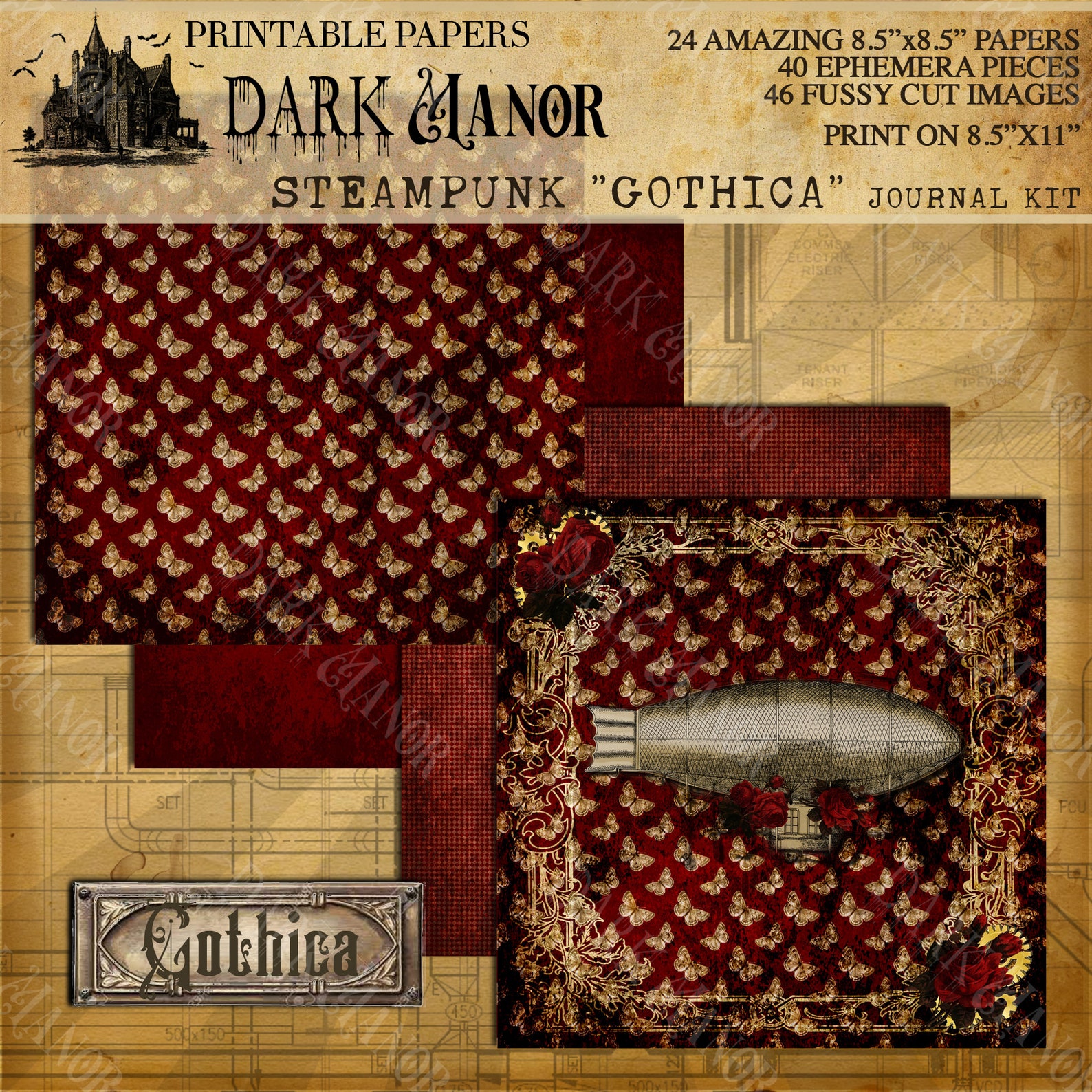 HUGE Steampunk "gothica" Kit - Digital Junk Journal - Instant Download ...