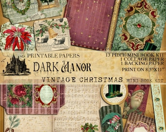 Vintage Christmas Mini book Kit - DIGITAL JOURNALING - Printable - Instant Download - GraphicsCandy