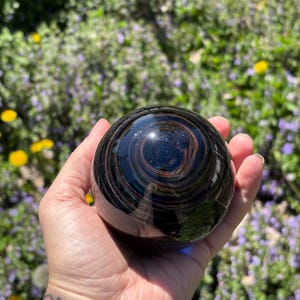 Handblown Glass Paperweight: Dark Shimmer Swirl Orb, Office Decor