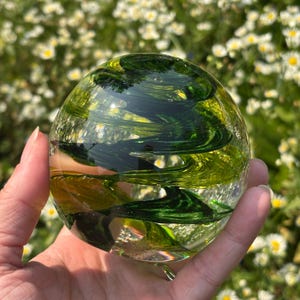 Handblown Green Sparkle Glass Paperweight: Art Glass Sculpture