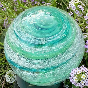 Handmade Memorial Glass Orb - Custom Remembrance Keepsake - Personalized Tribute - Turquoise Swirl - Made to Order