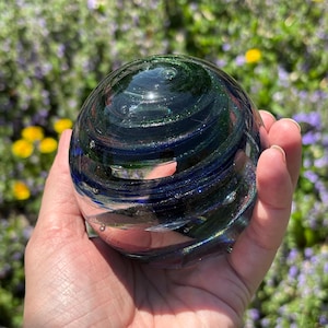 Handblown Glass Glitter Paperweight: Swirl Art Glass Sculpture