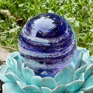 Handmade Memorial Glass Orb - Custom Remembrance Keepsake - Personalized Tribute - Pinks & Purples - Made to Order