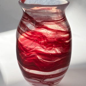 Handblown Glass Vase – Crimson Wave - One of a Kind Functional Art - Red Flower Vase