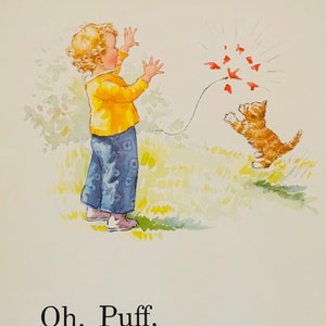 Sally and Oh Busted Balloon Puff the Orange Tabby Run From Dick and Jane Books Poster