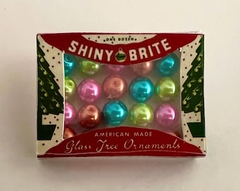 Retro Styled Palm Springs Christmas Handmade Shiny Brite Box Rainbow Pearl Beads Holiday Pin