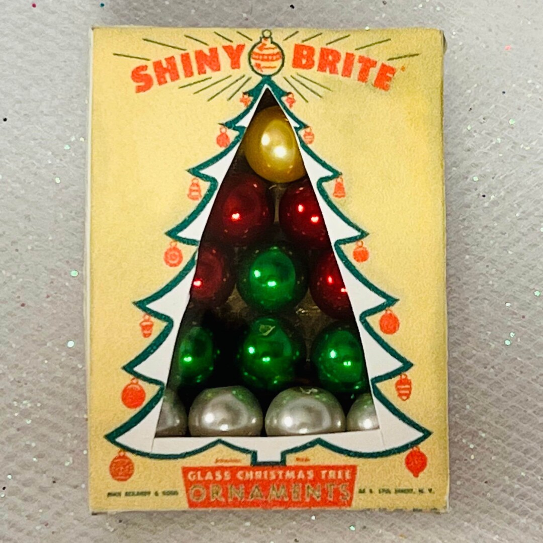 Retro Vintage Shiny Brite Ornament Box Christmas Holiday Pin Handmade