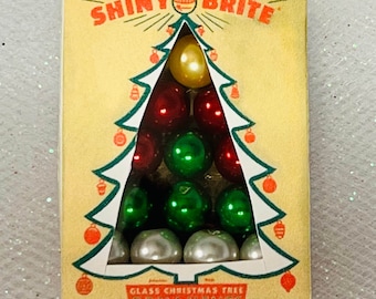 Retro Vintage Shiny Brite Ornament Box Christmas Holiday Pin Handmade with Pearlescent Glass Beads