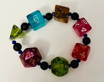 DND Die Bracelet #7 with Lava and Cobalt Crystal Beads