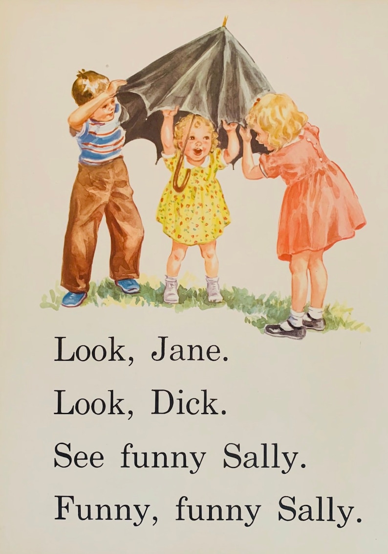 Funny Sally with Dick and Jane and Opened Umbrella From Dick image 0