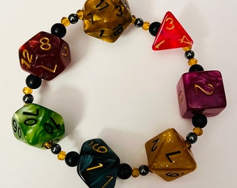 DND Die Bracelet #12 with Lava and Crystal Beads