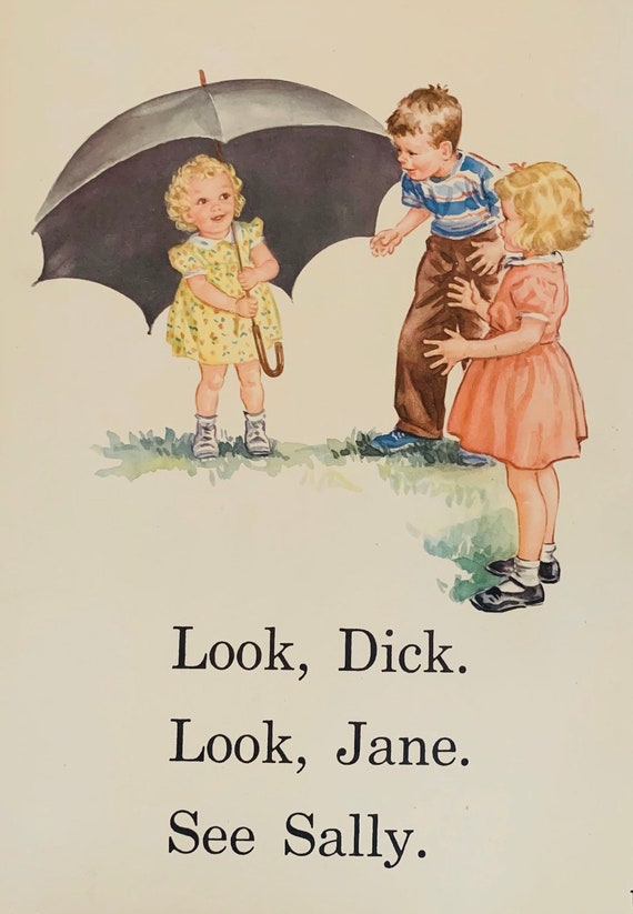 Dick Jane and Sally With Umbrella From Dick and Jane Books - Etsy