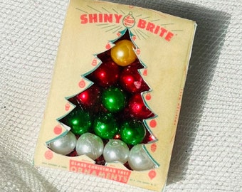 Retro Handmade Christmas Holiday Pin, Vintage Shiny Brite Tree Box